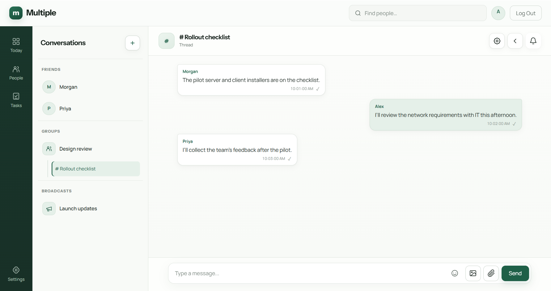 Actual Multiple Threads interface, with demonstration data